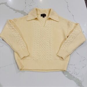 Truth By Republic Pale Yellow Cable Knit Sweater Womens M Coastal V-Neck Preppy